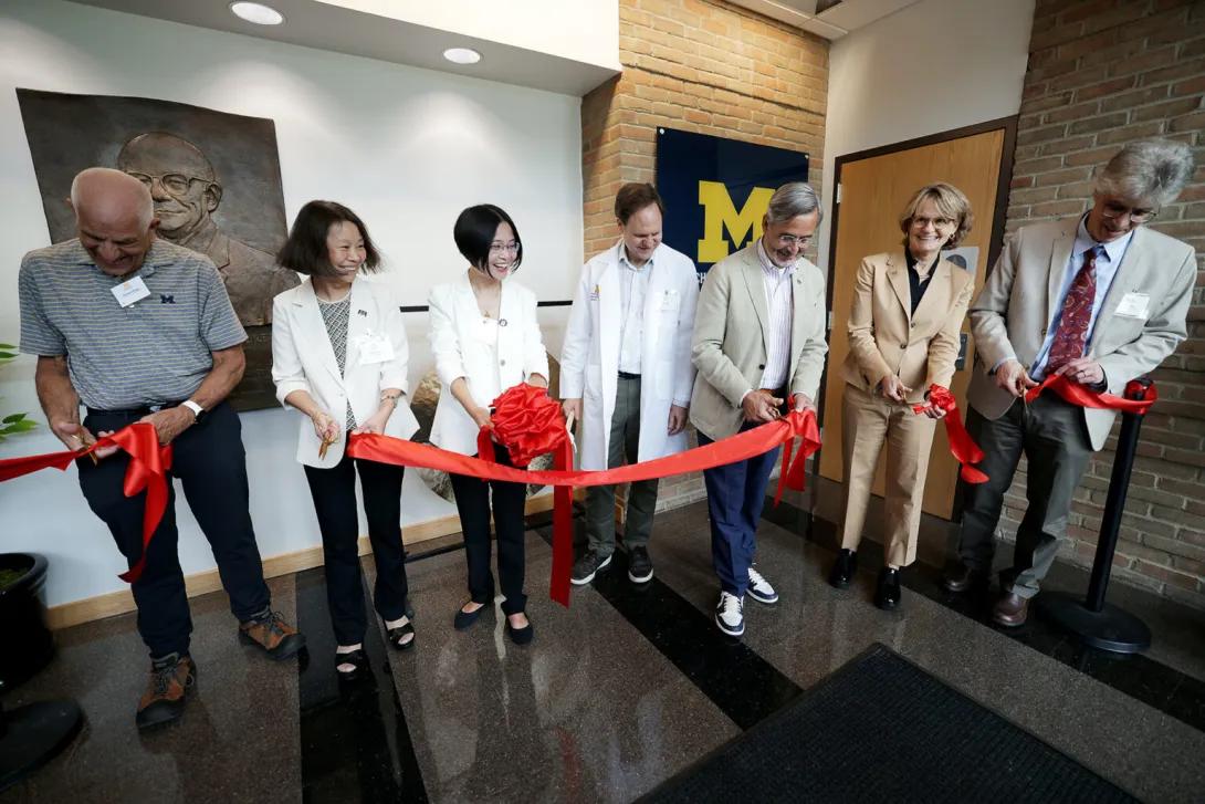 Richard Rogel, Dr. Zhen Xu, President Grasso and others at the Histotripsy Research Center ribbon cutting.